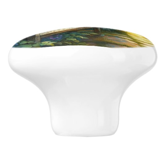 Sunlit Garden Pathway Gate Scene Keramische Knop (Zijkant)