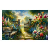 Sunlit Garden Pathway Gate Scene Perfect Poster (Voorkant)
