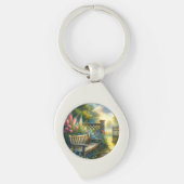 Sunlit Garden Pathway Gate Scene Sleutelhanger (Voorkant)