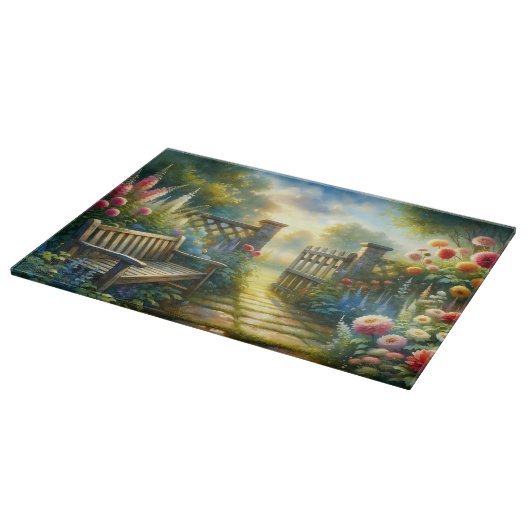 Sunlit Garden Pathway Gate Scene Snijplank (Hoek)