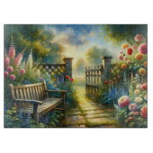 Sunlit Garden Pathway Gate Scene Snijplank (Voorkant)