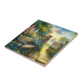 Sunlit Garden Pathway Gate Scene Tegeltje (Zijkant)