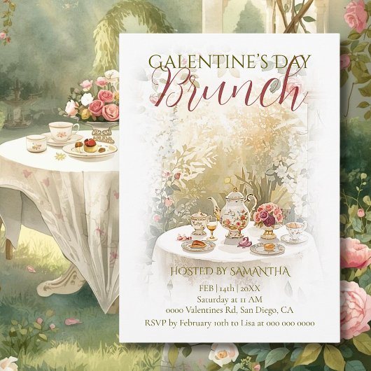 Sunlit Garden Tea Galentine Brunch Watercolor Kaart