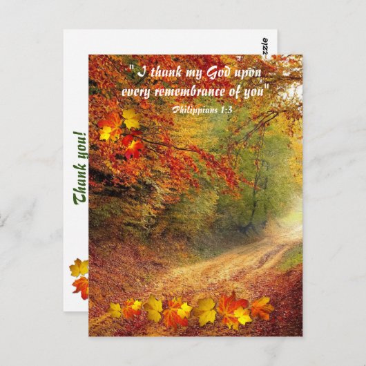 Sunlit Herfst Pathway Christelijk Hartelijk dank Briefkaart (Voorkant / Achterkant)