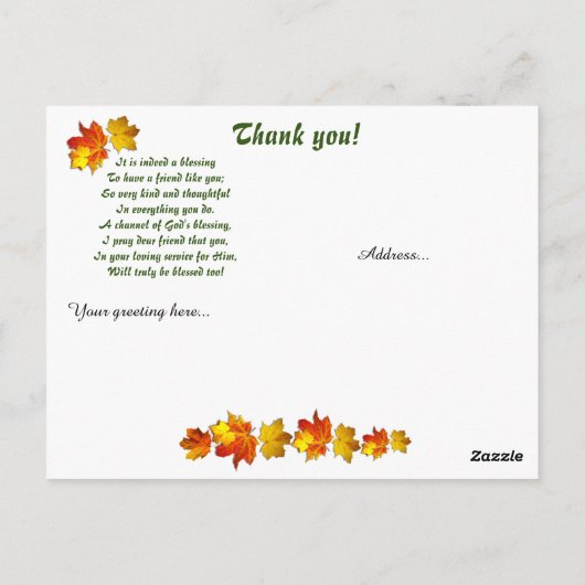 Sunlit Herfst Pathway Christelijk Hartelijk dank Briefkaart (Achterkant)