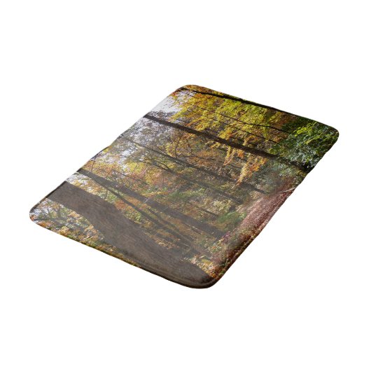 Sunlit Herfst Trail in Laurel Hill State Park Badmat (Gekanteld)