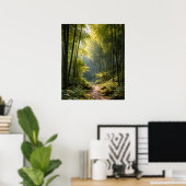 Sunlit Path Through Bamboo Forest Poster (Thuiskantoor)