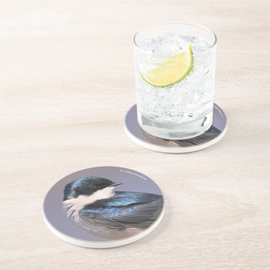 Sunlit Profile of a Tree Swallow Songbird Zandsteen Onderzetter (Zijkant)