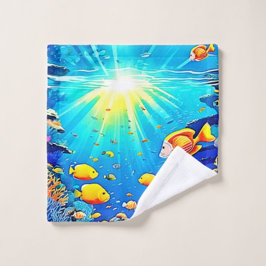 Sunlit Reef Life Glow Art Bad Handdoek (Wasdoekje)
