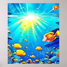 Sunlit Reef Life Glow Art Poster
