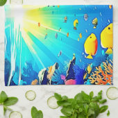 Sunlit Reef Life Glow Art Theedoek (Gevouwen)