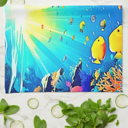 Sunlit Reef Life Glow Art Theedoek (Gevouwen)