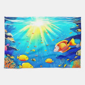 Sunlit Reef Life Glow Art Theedoek (Horizontaal)