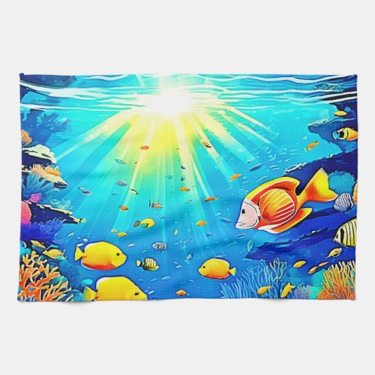 Sunlit Reef Life Glow Art Theedoek (Horizontaal)