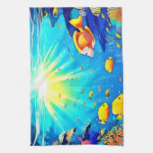 Sunlit Reef Life Glow Art Theedoek (Verticaal)