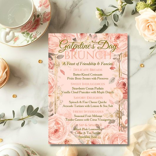 Sunlit Rococo Garden Galentine Brunch Florals Tea Kaart
