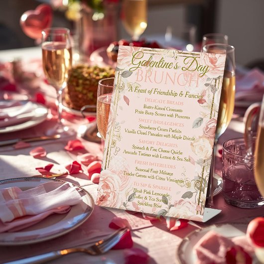 Sunlit Rococo Garden Galentine Brunch Florals Tea Reclamebord Met Voetstuk