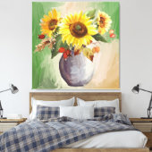 Sunlit Serenity: Zonnebloemen in bloei Canvas Afdruk (Insitu (Slaapkamer))