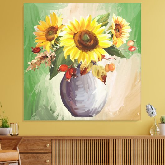 Sunlit Serenity: Zonnebloemen in bloei Canvas Afdruk (Insitu (Woonkamer))