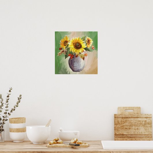 Sunlit Serenity: Zonnebloemen in bloei Poster (Keuken)