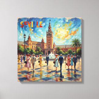 Sunlit Seville Plaza Elegance Canvas Art Afdruk