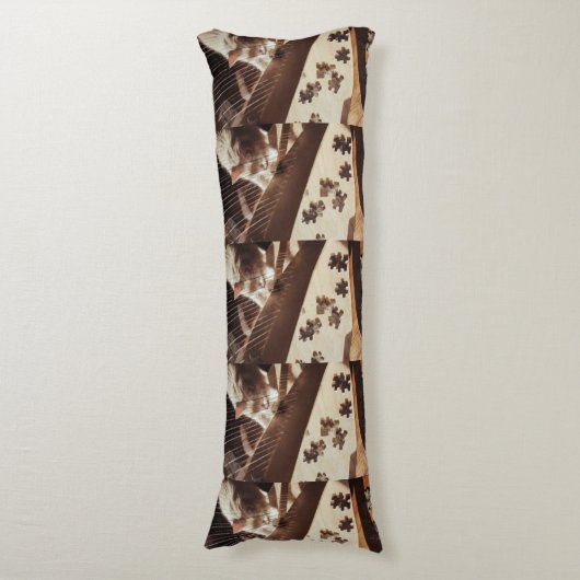 Sunlit Strings — Cat & Harp Serenity Body Pillow Lichaamskussen (Voorkant Verticaal)
