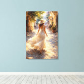 Sunlit Stroll: Impasto Style Canvas Afdruk (Insitu (Houten vloer))