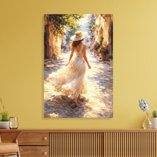 Sunlit Stroll: Impasto Style Canvas Afdruk (Insitu (Woonkamer))