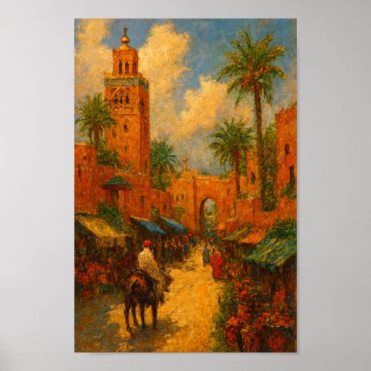 Sunlit Stroll Through Marrakech Marocco Vintage Poster (Voorkant)