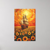  Sunlit Sunflower Sea - Whimsical Sailing Ship Fan Canvas Afdruk (Voorkant)