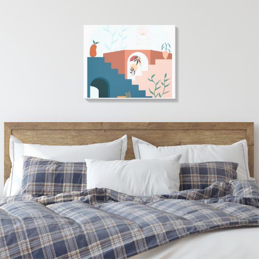 "Sunlit Terraces – Modern Abstract Wood Wall Décor Canvas Afdruk (Insitu (Slaapkamer))