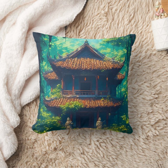 Sunlit Thai House in Lush Jungle Kussen (Deken)