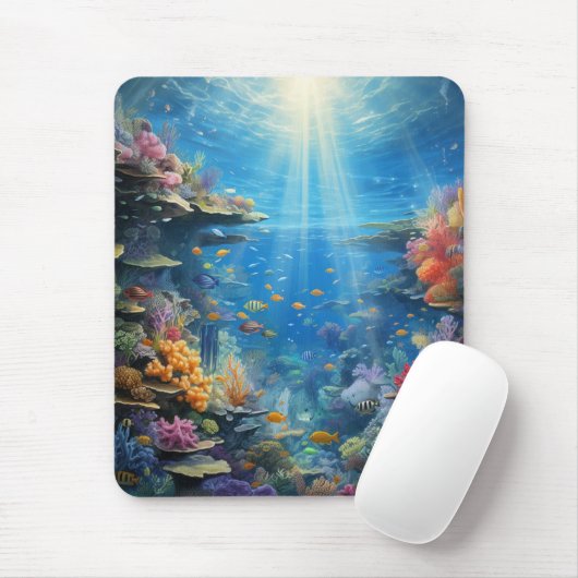 Sunlit Tropical Underwater Coral Reef Muismat (Met muis)
