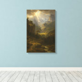 Sunlit Valley Mountain Uitzicht Canvas Afdruk (Insitu (Houten vloer))