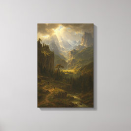 Sunlit Valley Mountain Uitzicht Canvas Afdruk