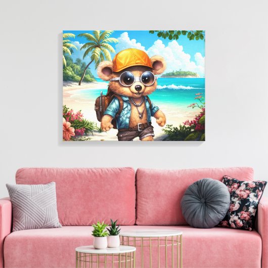 Sunny Adventures met Beachy Beer - Klaar voor Plez Canvas Afdruk (Insitu (Woonkamer))