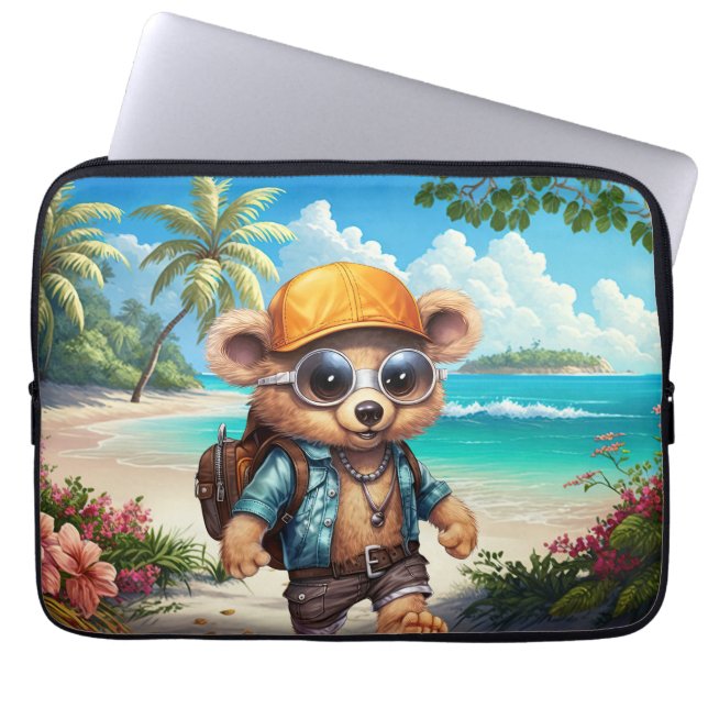 Sunny Adventures met Beachy Beer - Klaar voor Plez Laptop Sleeve (Voorkant)