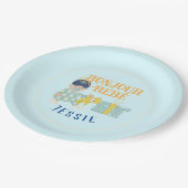 Sunny Aqua Bonjour Boy Baby Papieren Bordje (Gekanteld)