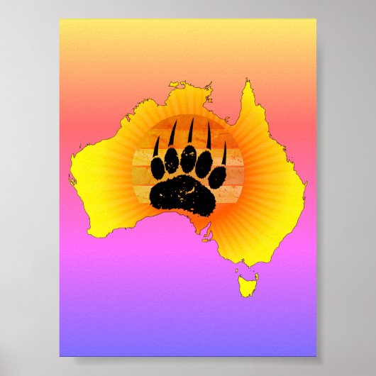 Sunny Australia Map Beer with Retro Sunset Poster (Voorkant)