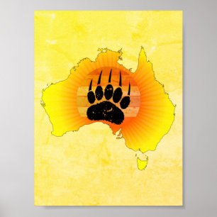 Sunny Australia Map Beer with Retro Sunset Poster