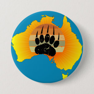 Sunny Australia Map Beer with Retro Sunset Ronde Button 7,6 Cm
