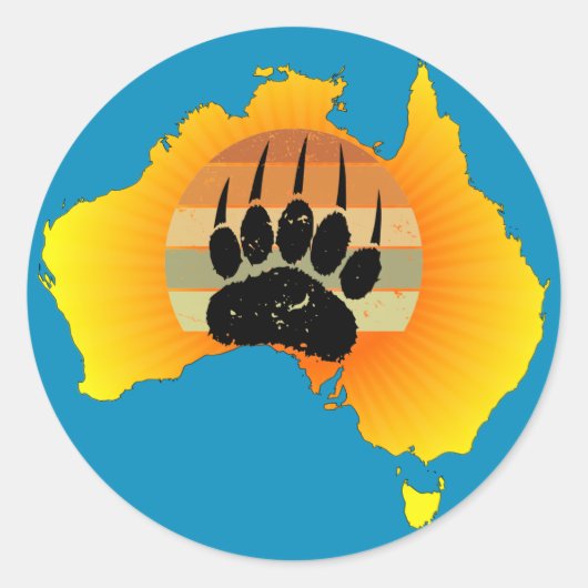 Sunny Australia Map Beer with Retro Sunset Ronde Sticker (Voorkant)