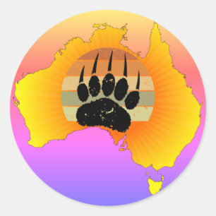 Sunny Australia Map Beer with Retro Sunset Ronde Sticker