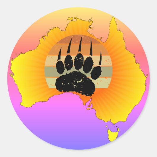 Sunny Australia Map Beer with Retro Sunset Ronde Sticker (Voorkant)