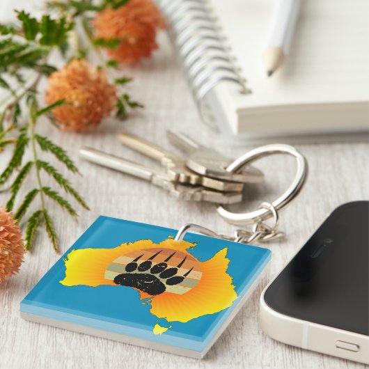 Sunny Australia Map Beer with Retro Sunset Sleutelhanger (Voorkant Rechts)