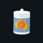 Sunny Australia Map Theepot<br><div class="desc">Een zonnige versie voor de Australische kaart. Afbeelding in geel en oranje. Blauwe achtergrond in geselecteerde afbeeldingen.</div>