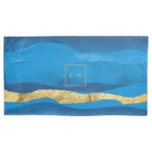 Sunny Azur Surf Waves Blue Gold Monogrammen Kussensloop (Voorkant-Links)