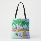 Sunny Beach Island Schildpadden Vuurtoren Print Tote Bag (Voorkant)