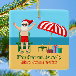 Sunny Beach Santa Claus Cute Custom Kerstmis Keramisch Ornament
