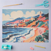 Sunny Beach Scène Oude Stad, Bergen, Zee Tissuepapier (Craft)